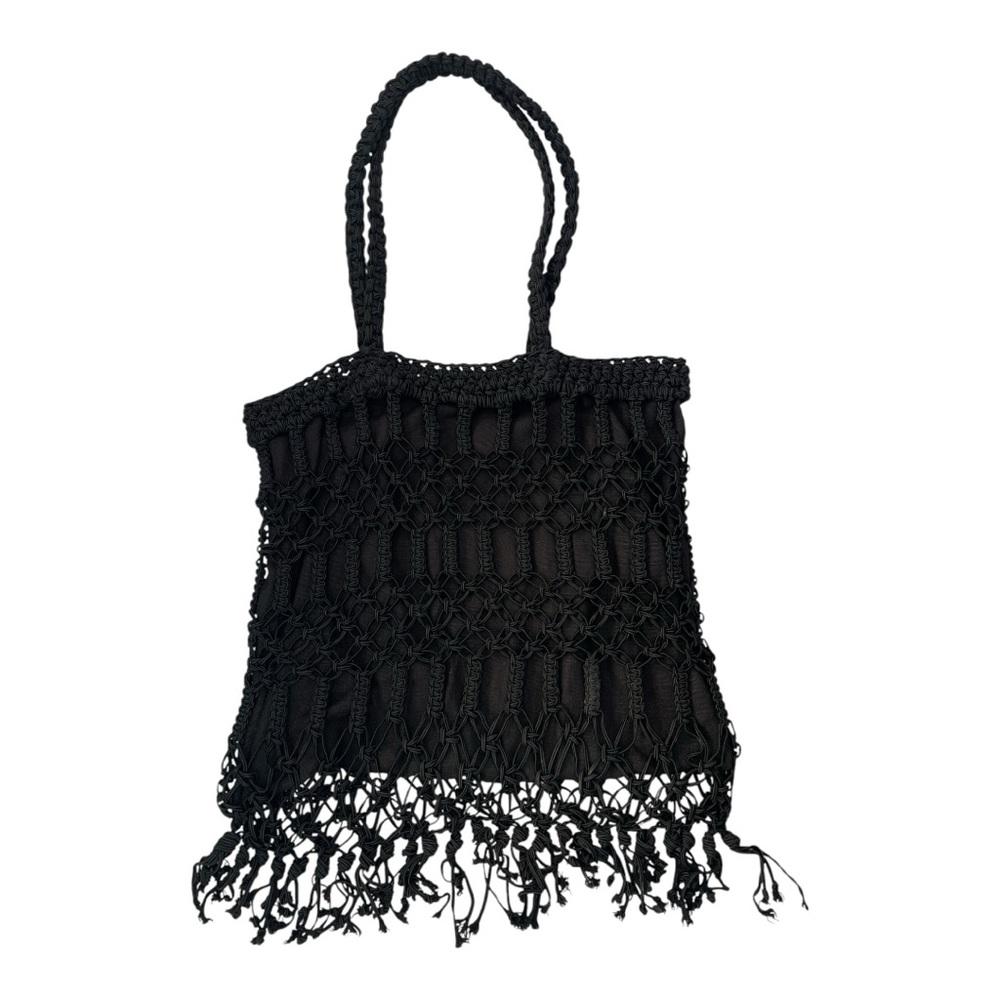 Carrie Forbes Crochet Rayon Fringe Bag Black Purse Hippie Boho Gypsy Festival - Picture 10 of 12